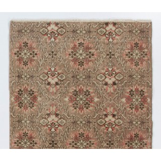 Vintage Handknotted Turkish Wool Accent Rug in Muted Brown, Coral & Taupe with All-Over Floral Lattice Vintage Handknotted Turkish Wool Accent Rug in Muted Brown, Coral & Taupe with All-Over Floral Lattice