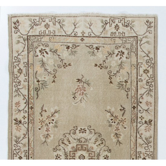 Art Deco Chinese design Vintage Turkish Rug in Neutral Colors. Hand Knotted Wool Carpet Art Deco Chinese design Vintage Turkish Rug in Neutral Colors. Hand Knotted Wool Carpet