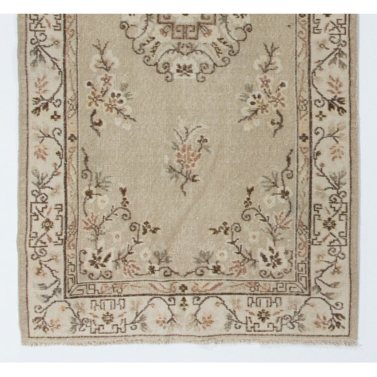 Art Deco Chinese design Vintage Turkish Rug in Neutral Colors. Hand Knotted Wool Carpet