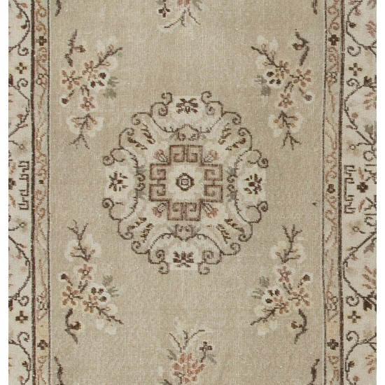 Art Deco Chinese design Vintage Turkish Rug in Neutral Colors. Hand Knotted Wool Carpet