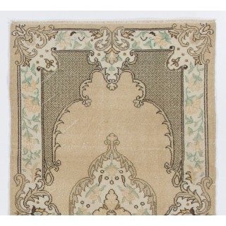 Vintage Handknotted Turkish Wool Accent Rug in Neutral Taupe & Sand Beige with Medallion Design Vintage Handknotted Turkish Wool Accent Rug in Neutral Taupe & Sand Beige with Medallion Design
