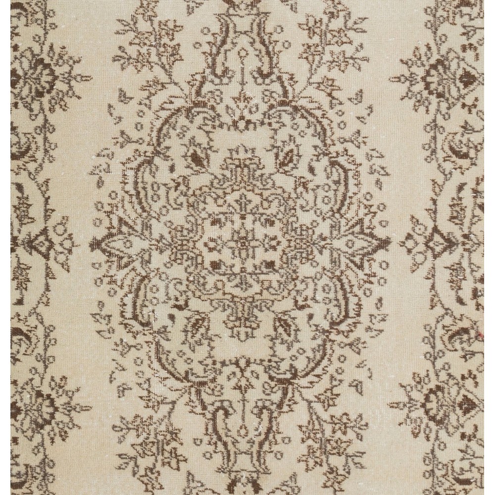 Vintage Handmade Eastern Rug in Ivory and Brown Colors