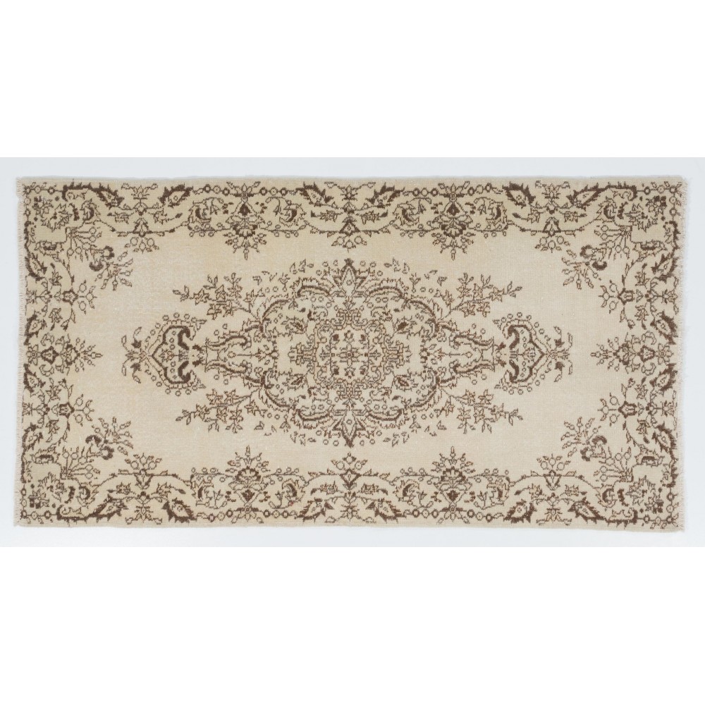 Vintage Handmade Eastern Rug in Ivory and Brown Colors