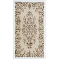 Vintage Handknotted Turkish Wool Accent Rug in Brown & Beige with Floral Medallion for Country and Farmhouse Decor