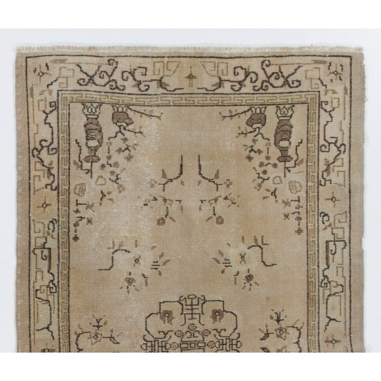 Handmade Art Deco Chinese Design Area Rug in Beige, Brown and Black Colors Handmade Art Deco Chinese Design Area Rug in Beige, Brown and Black Colors