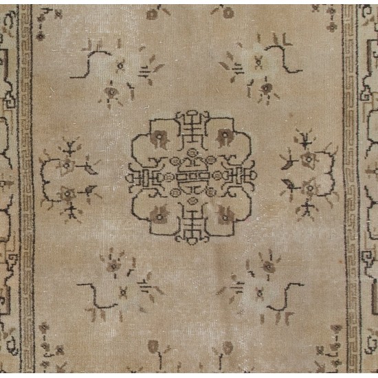 Handmade Art Deco Chinese Design Area Rug in Beige, Brown and Black Colors Handmade Art Deco Chinese Design Area Rug in Beige, Brown and Black Colors