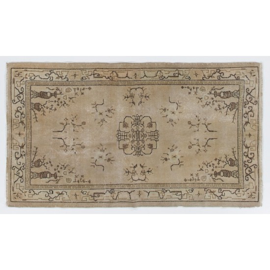 Handmade Art Deco Chinese Design Area Rug in Beige, Brown and Black Colors Handmade Art Deco Chinese Design Area Rug in Beige, Brown and Black Colors