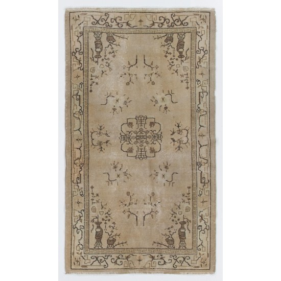 Handmade Art Deco Chinese Design Area Rug in Beige, Brown and Black Colors Handmade Art Deco Chinese Design Area Rug in Beige, Brown and Black Colors