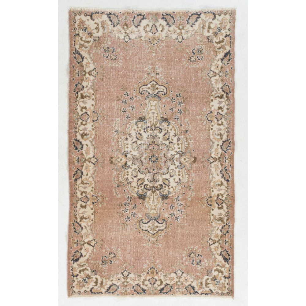 Fine Hand-Knotted Area Rug with Medallion Design in Soft Tones. Vintage Carpet, Woolen Floor Covering
