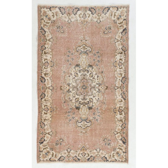 Fine Hand-Knotted Area Rug with Medallion Design in Soft Tones. Vintage Carpet, Woolen Floor Covering