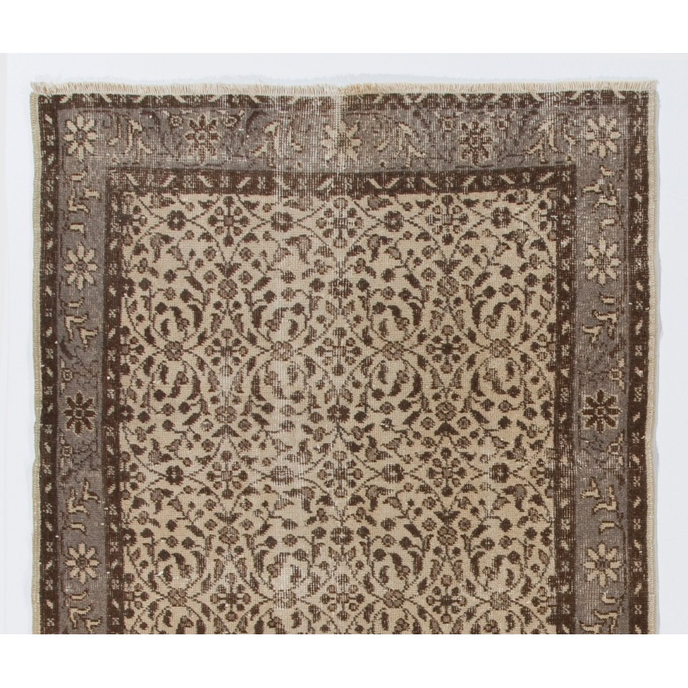 Vintage Handmade Turkish Oushak Accent Rug with All-Over Floral Design. Farmhouse Decor Small Carpet in Beige & Brown