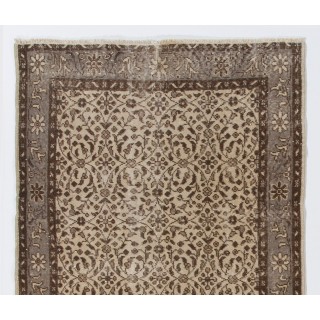 Vintage Handmade Turkish Oushak Accent Rug with All-Over Floral Design. Farmhouse Decor Small Carpet in Beige & Brown