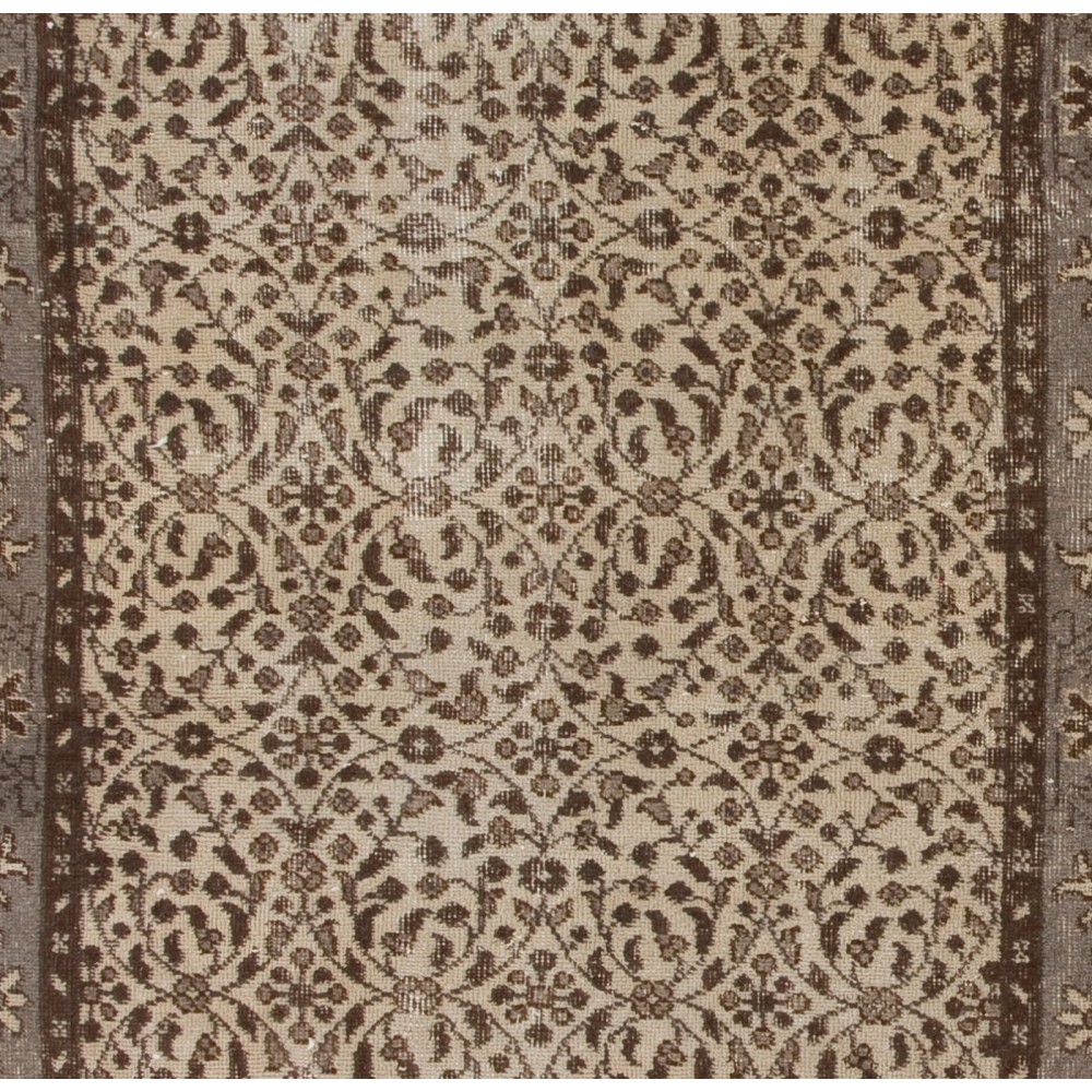 Vintage Handmade Turkish Oushak Accent Rug with All-Over Floral Design. Farmhouse Decor Small Carpet in Beige & Brown