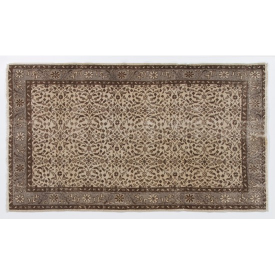 Vintage Turkish Oushak Accent Rug with All-Over Floral Design. Farmhouse Decor Small Carpet in Beige & Brown