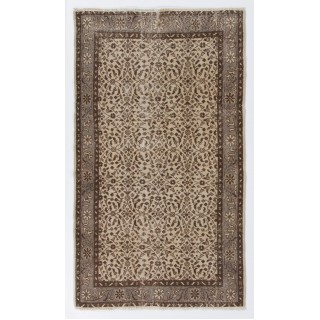 Vintage Handmade Turkish Oushak Accent Rug with All-Over Floral Design. Farmhouse Decor Small Carpet in Beige & Brown