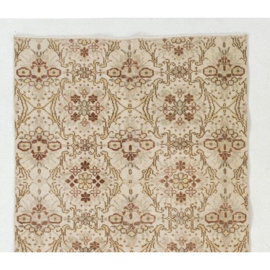 Hand-Knotted Vintage Turkish Oushak Rug with Floral Design