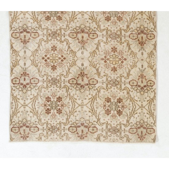 Hand-Knotted Vintage Turkish Oushak Rug with Floral Design