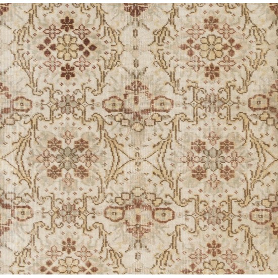 Hand-Knotted Vintage Turkish Oushak Rug with Floral Design