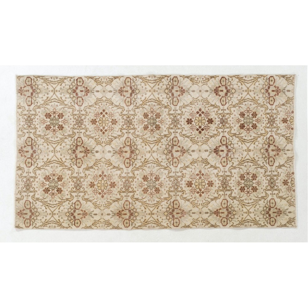 Hand-Knotted Vintage Turkish Oushak Rug with Floral Design
