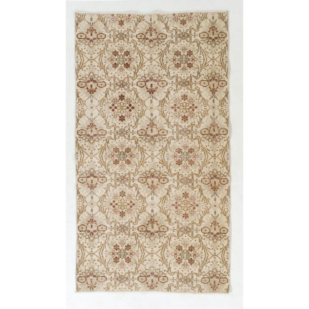 Hand-Knotted Vintage Turkish Oushak Rug with Floral Design