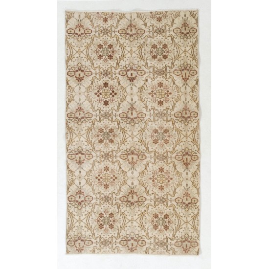 Hand-Knotted Vintage Turkish Oushak Rug with Floral Design