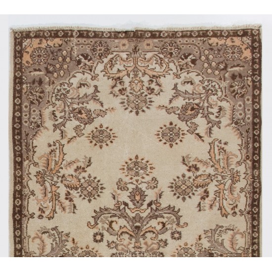 Hand-knotted Vintage Floral Garden Design Wool Turkish Area Rug in Neutral Colors Hand-knotted Vintage Floral Garden Design Wool Turkish Area Rug in Neutral Colors