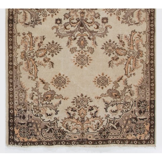 Hand-knotted Vintage Floral Garden Design Wool Turkish Area Rug in Neutral Colors