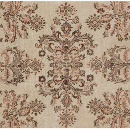 Hand-knotted Vintage Floral Garden Design Wool Turkish Area Rug in Neutral Colors