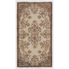 Hand-knotted Vintage Floral Garden Design Wool Turkish Area Rug in Neutral Colors