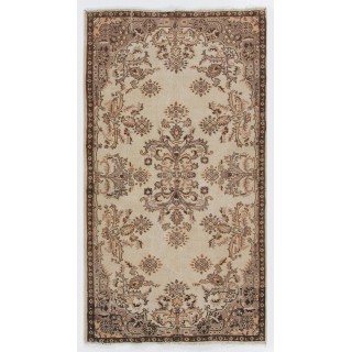 Hand-knotted Vintage Floral Garden Design Wool Turkish Area Rug in Neutral Colors