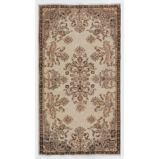 Hand-knotted Vintage Floral Garden Design Wool Turkish Area Rug in Neutral Colors