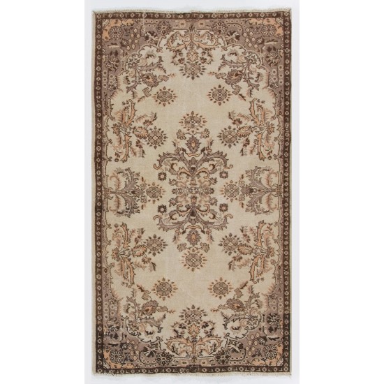 Hand-knotted Vintage Floral Garden Design Wool Turkish Area Rug in Neutral Colors Hand-knotted Vintage Floral Garden Design Wool Turkish Area Rug in Neutral Colors