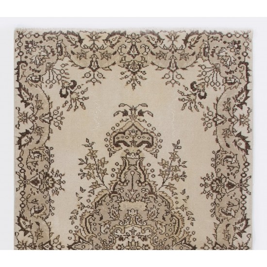 Hand-knotted Vintage Medallion Design Turkish Area Rug in Neutral Colors