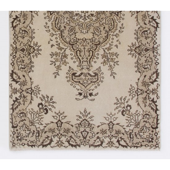 Hand-knotted Vintage Medallion Design Turkish Area Rug in Neutral Colors