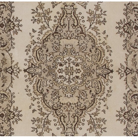 Hand-knotted Vintage Medallion Design Turkish Area Rug in Neutral Colors