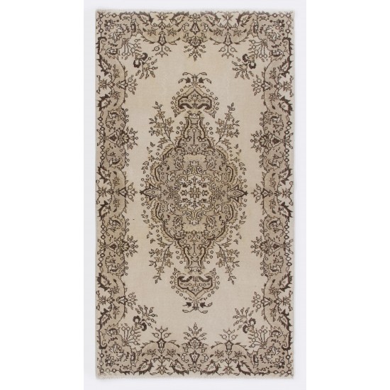Hand-knotted Vintage Medallion Design Turkish Area Rug in Neutral Colors