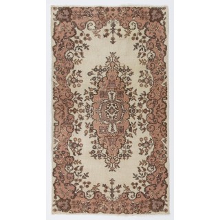 Vintage Handknotted Turkish Accent Rug in Soft Salmon & Beige with Traditional Floral Medallion