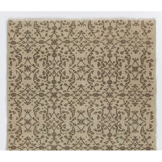 Hand-Knotted Vintage Floral Turkish Rug in Neutral Colors