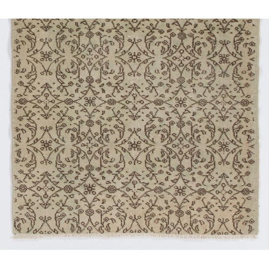 Hand-Knotted Vintage Floral Turkish Rug in Neutral Colors