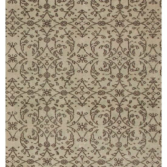 Hand-Knotted Vintage Floral Turkish Rug in Neutral Colors