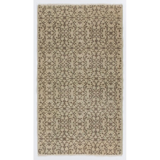 Hand-Knotted Vintage Floral Turkish Rug in Neutral Colors