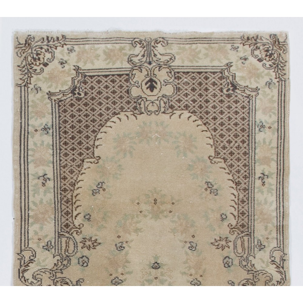 Hand-knotted Vintage Turkish Rug with Baroque Design in Neutral Colors, Wool Carpet