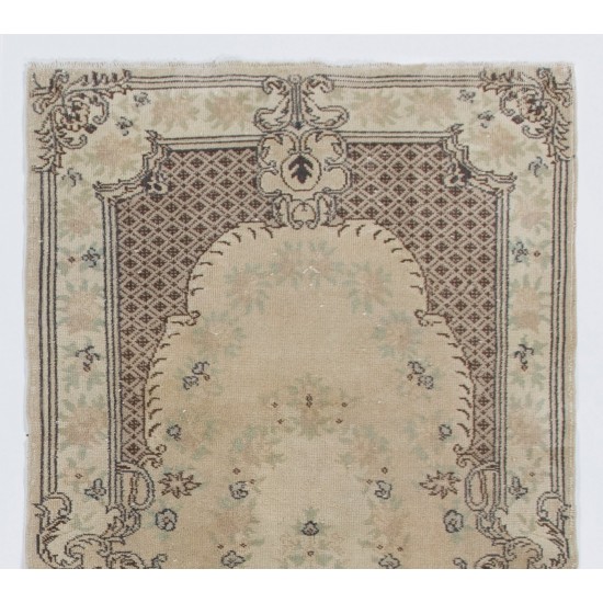 Hand-knotted Vintage Turkish Rug with Baroque Design in Neutral Colors, Wool Carpet