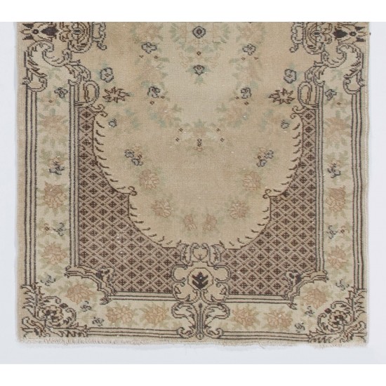 Hand-knotted Vintage Turkish Rug with Baroque Design in Neutral Colors, Wool Carpet Hand-knotted Vintage Turkish Rug with Baroque Design in Neutral Colors, Wool Carpet