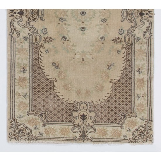 Hand-knotted Vintage Turkish Rug with Baroque Design in Neutral Colors, Wool Carpet