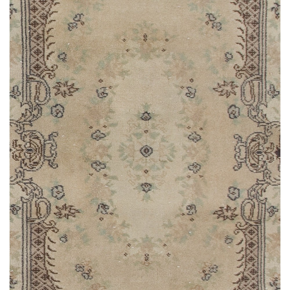 Hand-knotted Vintage Turkish Rug with Baroque Design in Neutral Colors, Wool Carpet