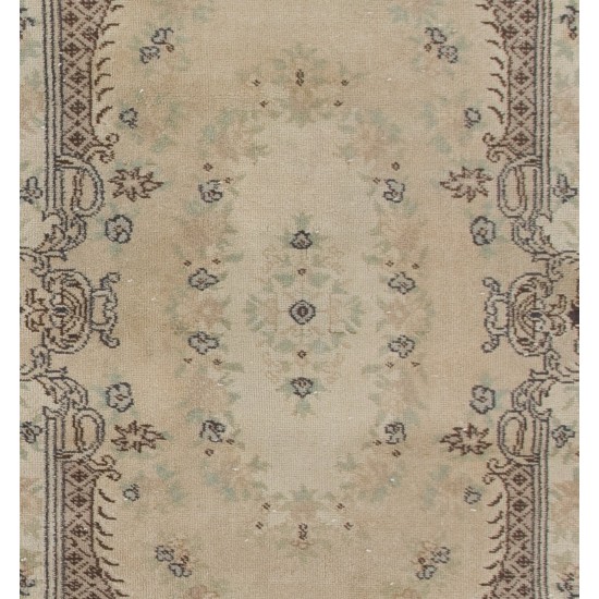 Hand-knotted Vintage Turkish Rug with Baroque Design in Neutral Colors, Wool Carpet