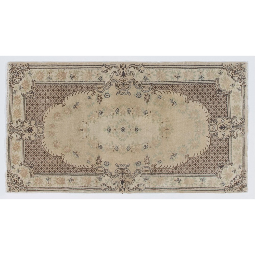 Hand-knotted Vintage Turkish Rug with Baroque Design in Neutral Colors, Wool Carpet