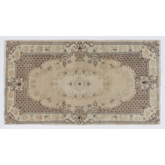 Hand-knotted Vintage Turkish Rug with Baroque Design in Neutral Colors, Wool Carpet Hand-knotted Vintage Turkish Rug with Baroque Design in Neutral Colors, Wool Carpet