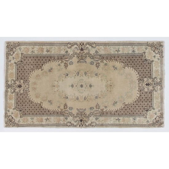 Hand-knotted Vintage Turkish Rug with Baroque Design in Neutral Colors, Wool Carpet